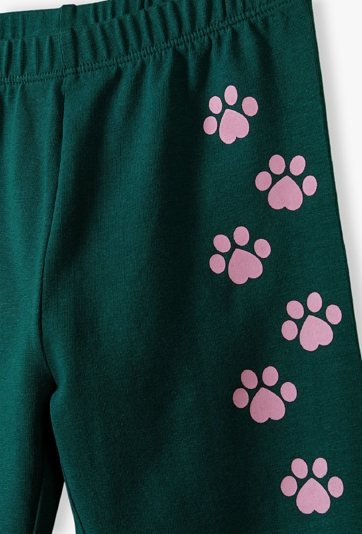 Leginsy dla dziewczynki - zielone z łapkami kotka - 5.10.15.