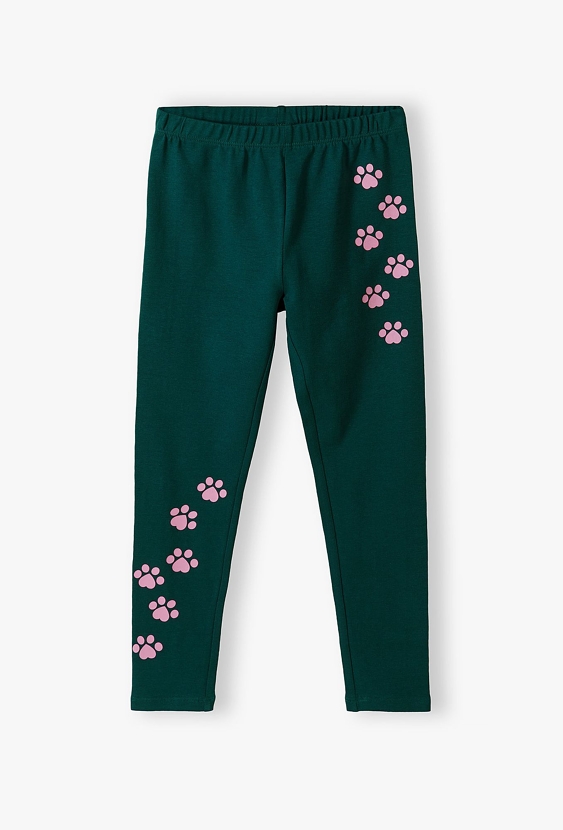 Leginsy dla dziewczynki - zielone z łapkami kotka - 5.10.15.