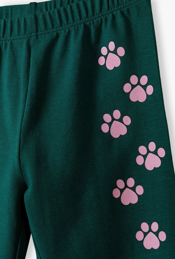 Leginsy dla dziewczynki - zielone z łapkami kotka - 5.10.15.