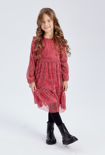 Czerwona sukienka z długim rękawem dla dziewczynki