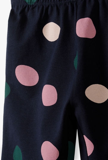 Granatowe leginsy dziewczęce w kolorowe kropki - 5.10.15.