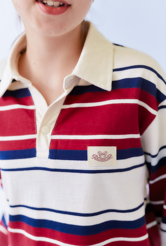 Czerwone dziewczęce polo w paski z długim rękawem