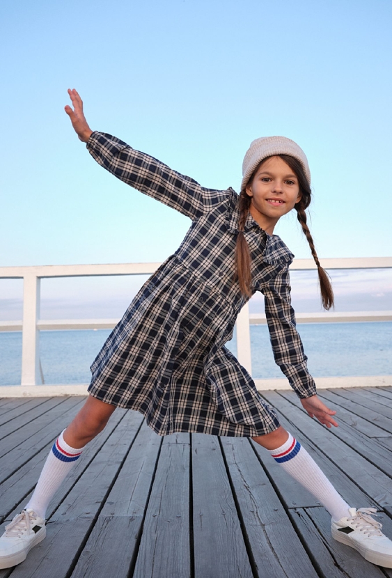 Granatowa sukienka dziewczęca w kratę Limited Edition