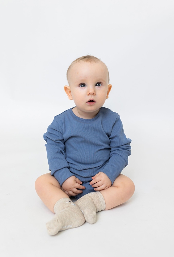 Body z długim rękawem - niebieskie w prążki