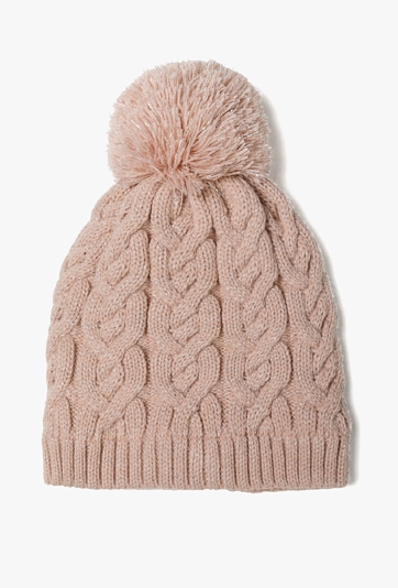 Czapka dziewczęca zimowa - różowa z pomponem