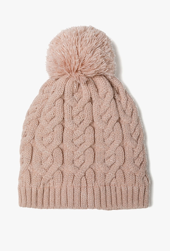 Czapka dziewczęca zimowa - różowa z pomponem