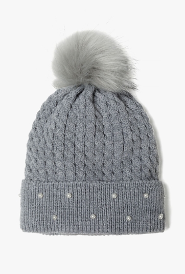 Czapka dziewczęca zimowa z pomponem - szara