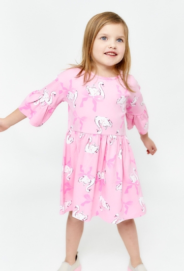 Sukienka z długim rękawem i łabędziami