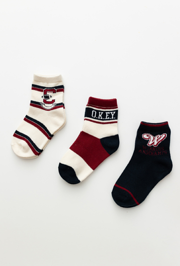 Skarpety chłopięce 3-pak – granatowe, bordowe i w paski