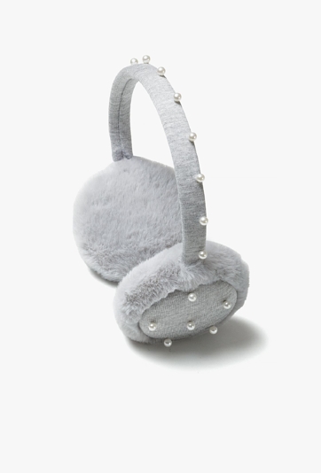 Nauszniki dziewczęce z perełkami szare