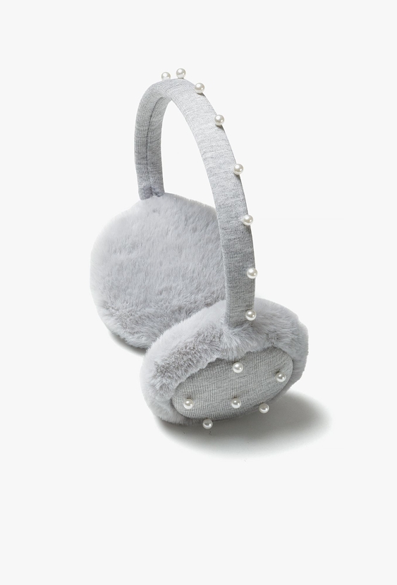 Nauszniki dziewczęce z perełkami szare