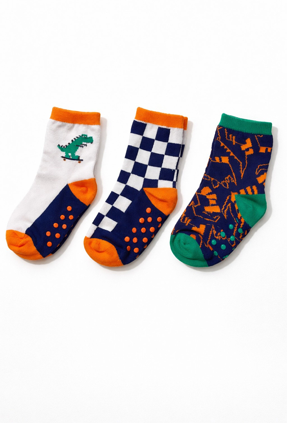 Zestaw 3 par skarpetek chłopięcych antypoślizgowych do kostki