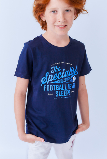Granatowa koszulka chłopięca z nadrukiem piłkarskim