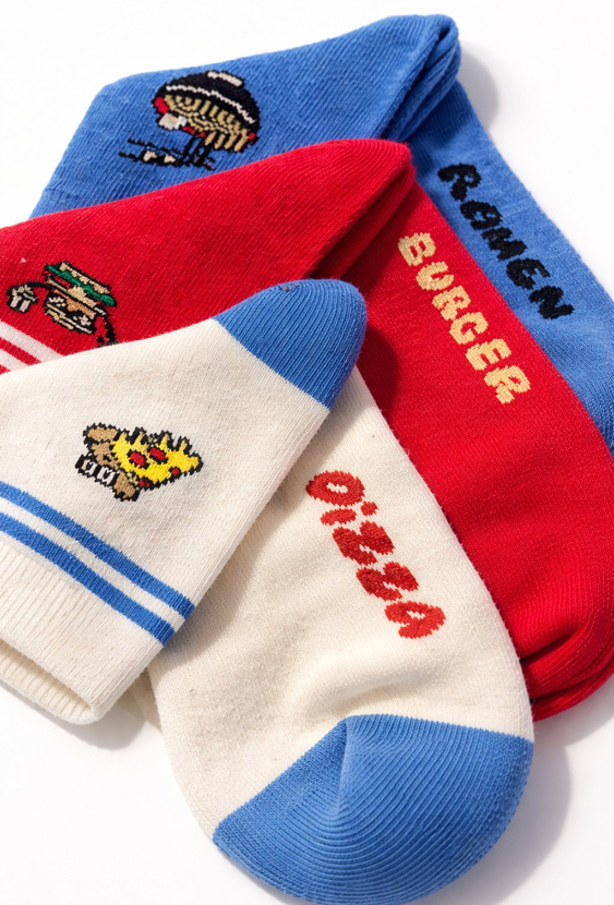 Zestaw 3 par skarpetek „Food” – Pizza / Burger / Ramen