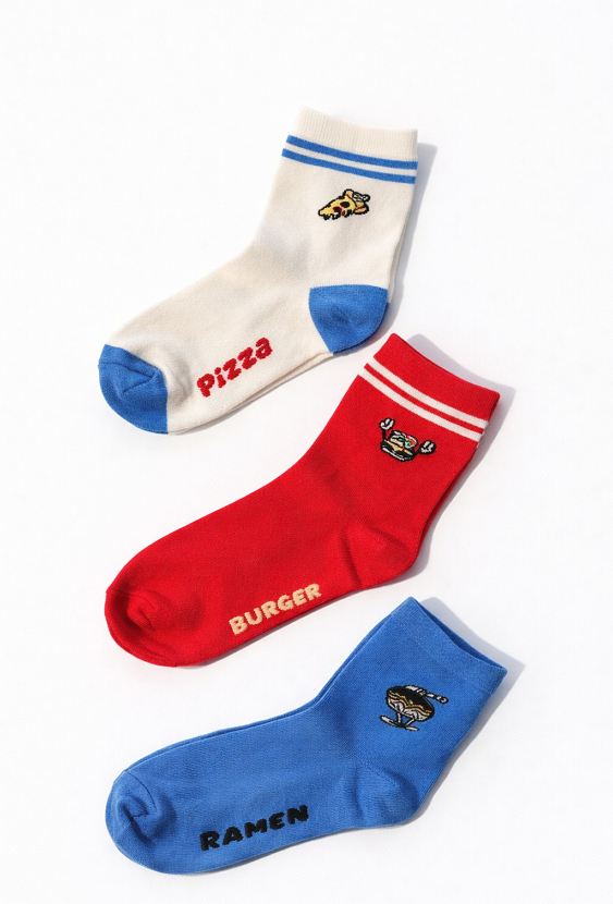 Zestaw 3 par skarpetek „Food” – Pizza / Burger / Ramen