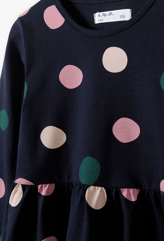 Granatowa sukienka dziewczęca w kolorowe grochy - 5.10.15.