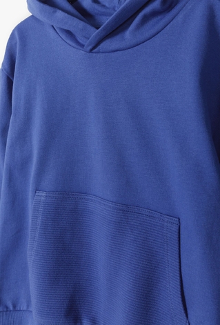 Dresowa bawełniana bluza chłopięca z kapturem- niebieska