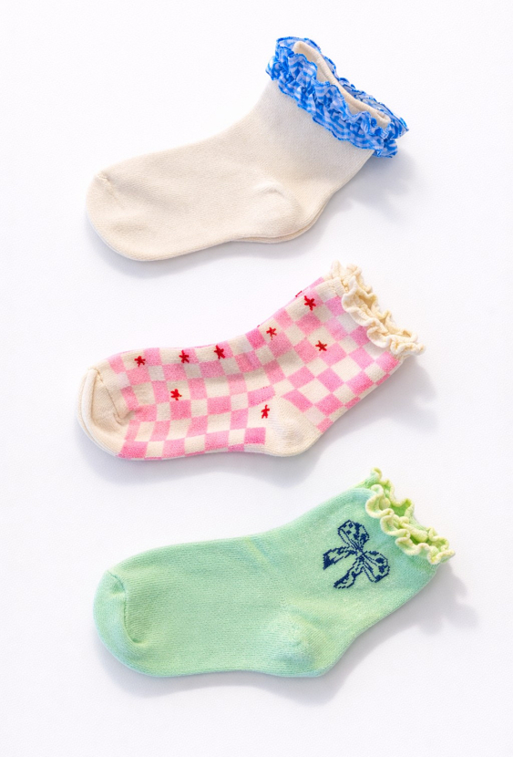 Zestaw 3 par skarpetek dziewczęcych z falbanką