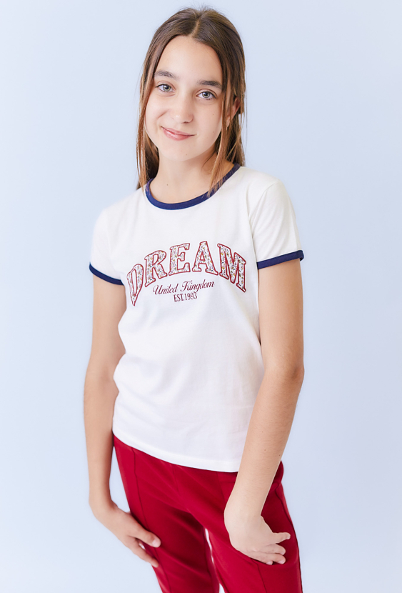 Ecru koszulka dziewczęca DREAM – kontrastowe detale