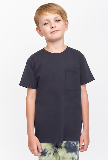 Czarny bawełniany t-shirt chłopięcy z kieszonką - Lincoln&Sharks