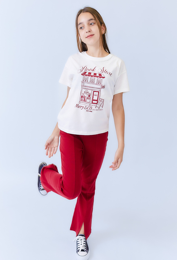 Koszulka dziewczęca ecru z nadrukiem