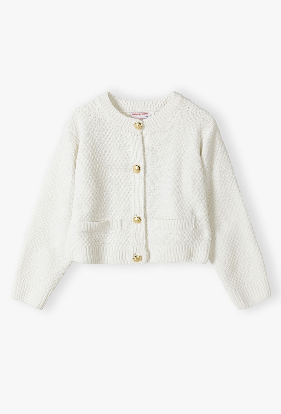 Elegancki sweter dziewczęcy ze złotymi guzikami