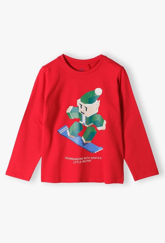 Czerwona bawełniana świąteczna bluzka dla chłopca