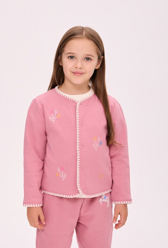 Bluza rozpinana dziewczęca na napy z ozdobnym obszyciem