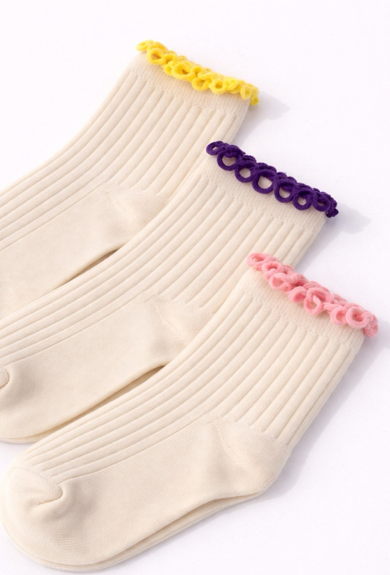 Skarpety 3-pak dla dziewczynki z ozdobnym wykończeniem