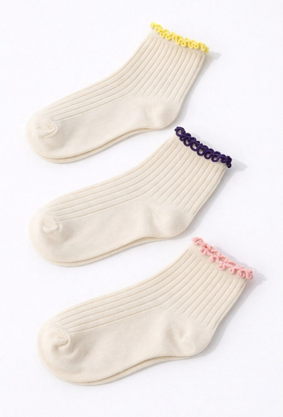 Skarpety 3-pak dla dziewczynki z ozdobnym wykończeniem