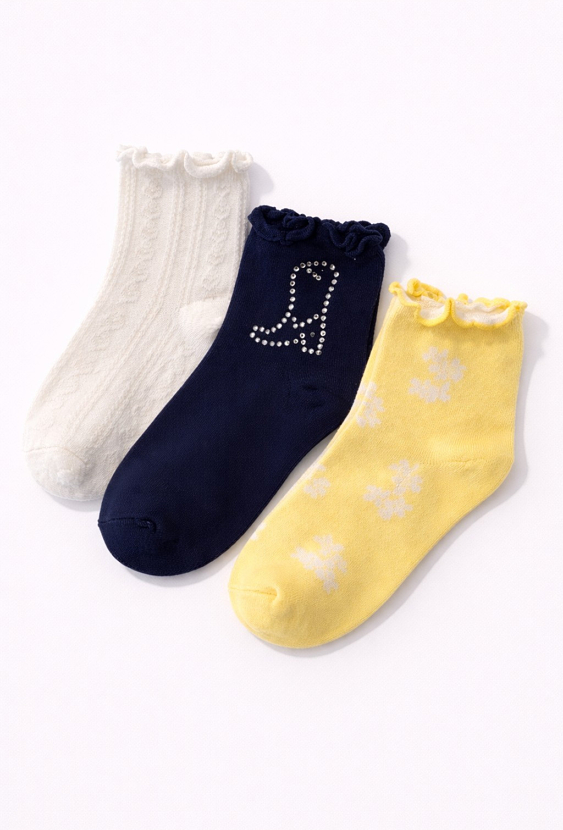 Skarpetki dziewczęce z falbanką – 3 pak