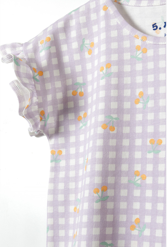 T-shirt dziewczęcy w kratkę – z wisienkami