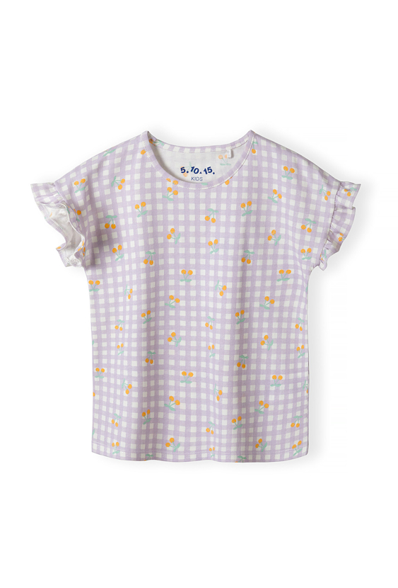 T-shirt dziewczęcy w kratkę – z wisienkami