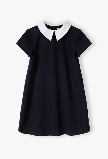 Granatowa sukienka dziewczęca z białym kołnierzykiem
