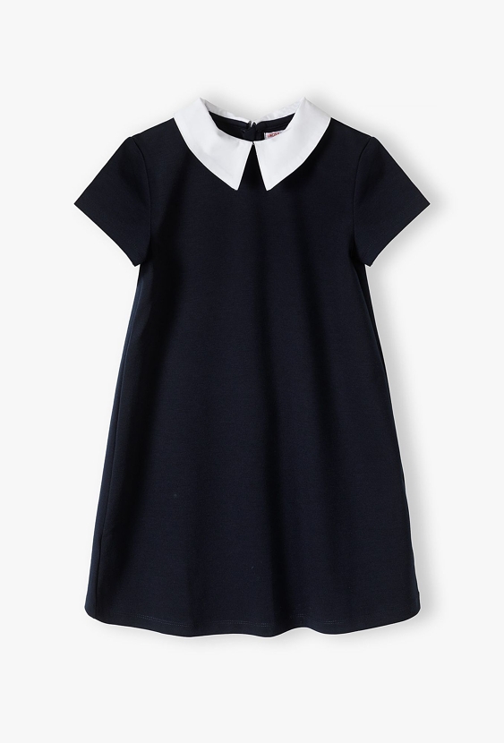 Granatowa sukienka dziewczęca z białym kołnierzykiem