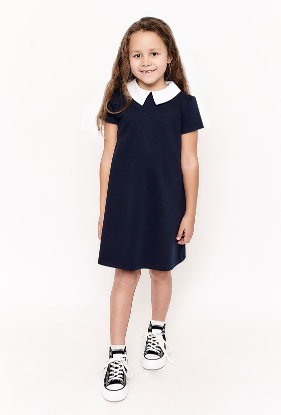 Granatowa sukienka dziewczęca z białym kołnierzykiem