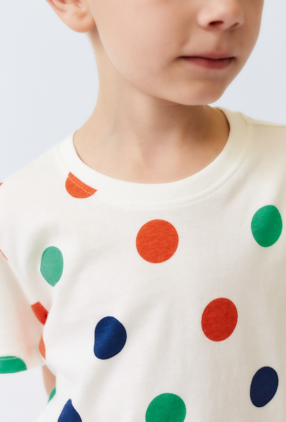 Koszulka ecru w kolorowe kropki