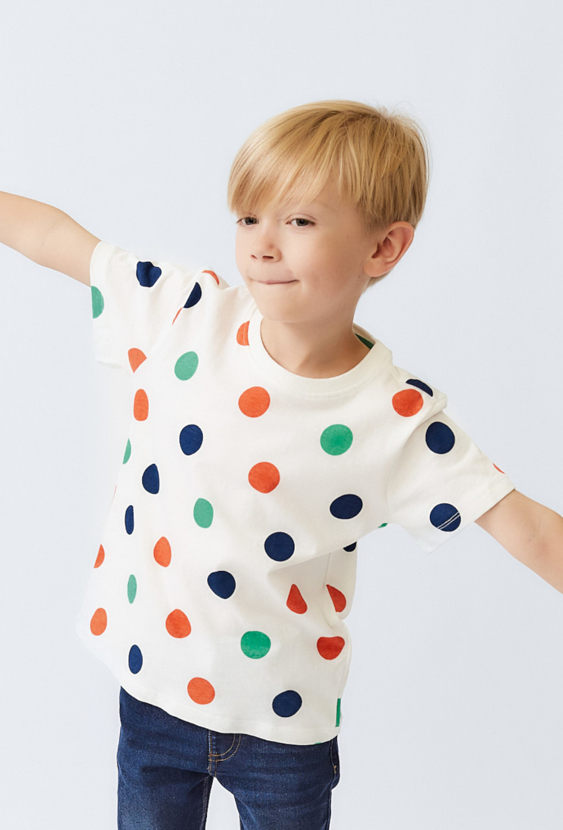 Koszulka ecru w kolorowe kropki
