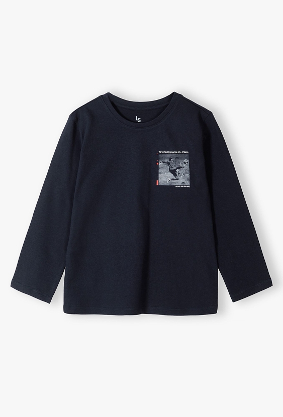 Granatowa bluzka bawełniana z długim rękawem dla chłopca