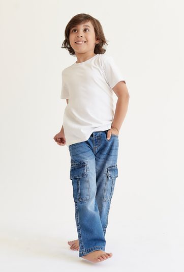 Jeansy Wide Leg dla chłopca - bojówki - niebieskie