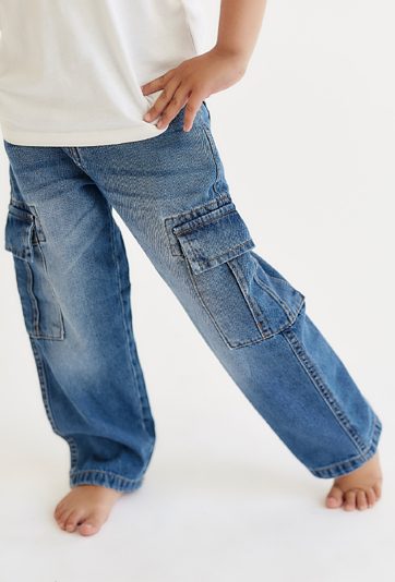 Jeansy Wide Leg dla chłopca - bojówki - niebieskie