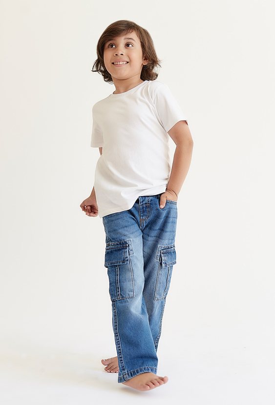 Jeansy Wide Leg dla chłopca - bojówki - niebieskie