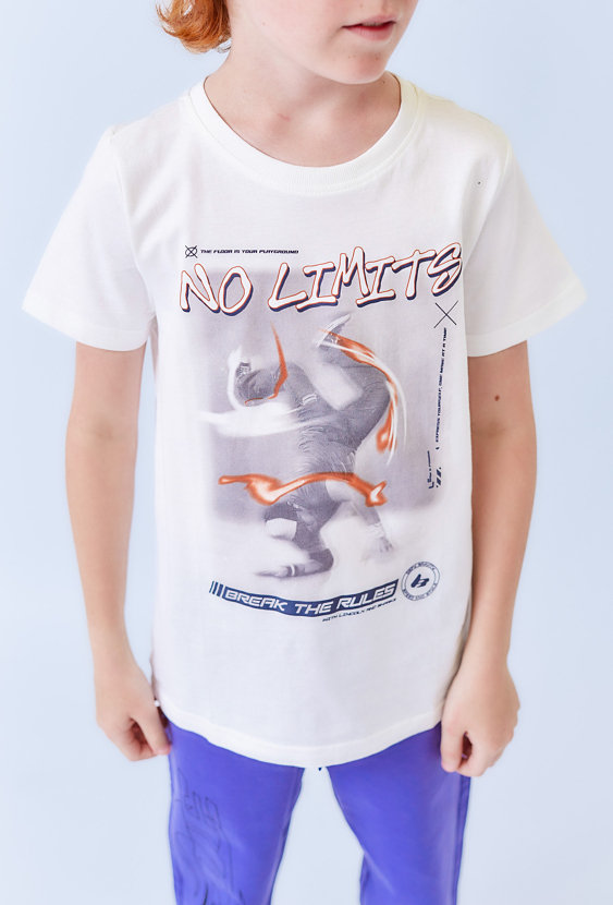 Koszulka chłopięca ecru z nadrukiem No Limits