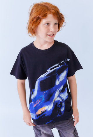 Koszulka chłopięca czarna oversize z nadrukiem auta