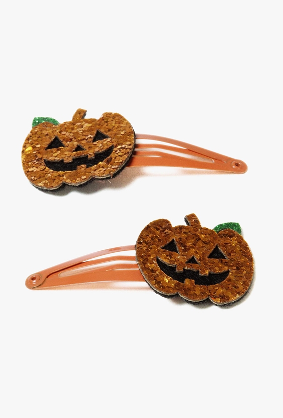 Spinki do włosów z motywem dyni – błyszczące, halloweenowe