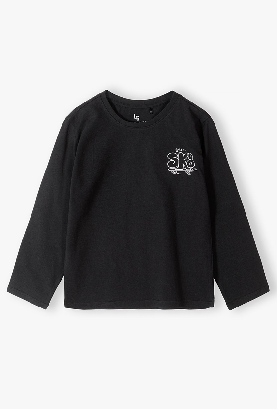 Czarna bluzka z długim rękawem chłopięca z bawełny