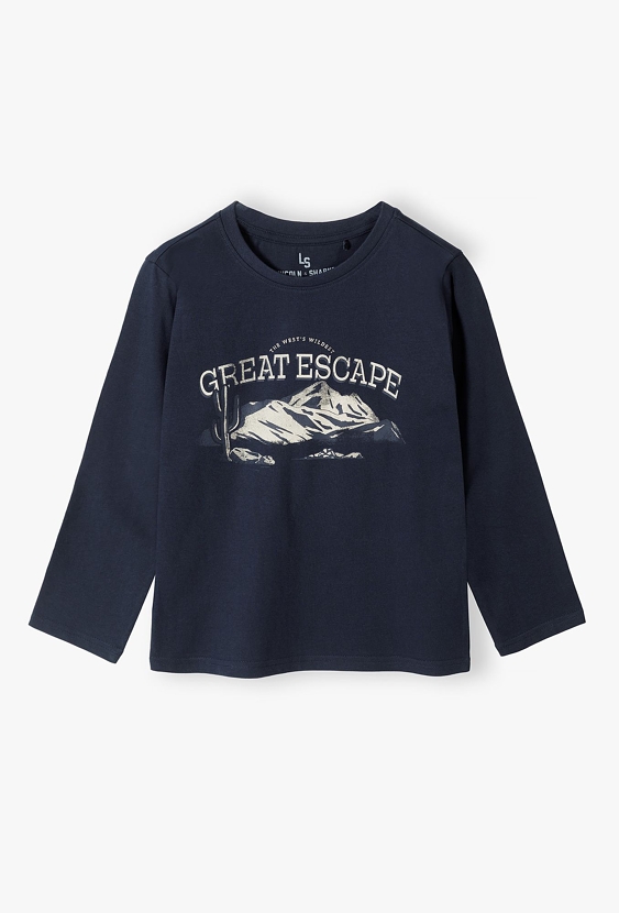 Bluzka bawełniana z długim rękawem chłopięca z nadrukiem