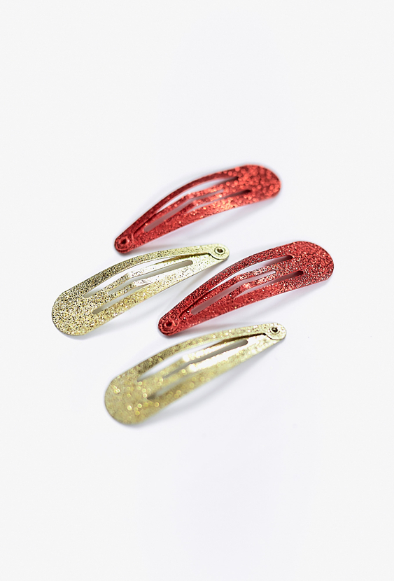 Spinki do włosów brokatowe – czerwony i złoty, zestaw 4 szt.