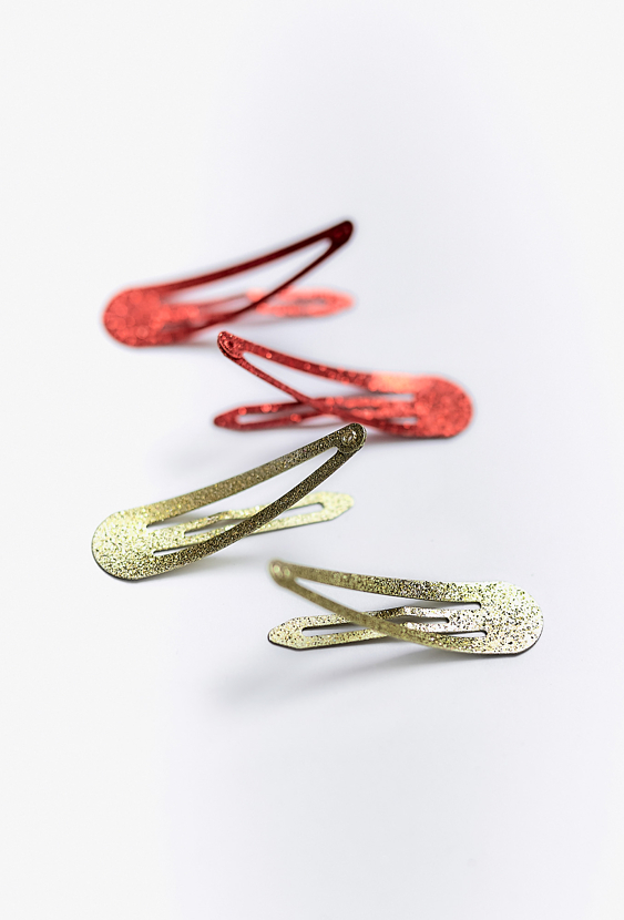 Spinki do włosów brokatowe – czerwony i złoty, zestaw 4 szt.