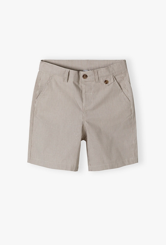 Krótkie spodenki z tkaniny - beżowo - białe paski - Max&Mia